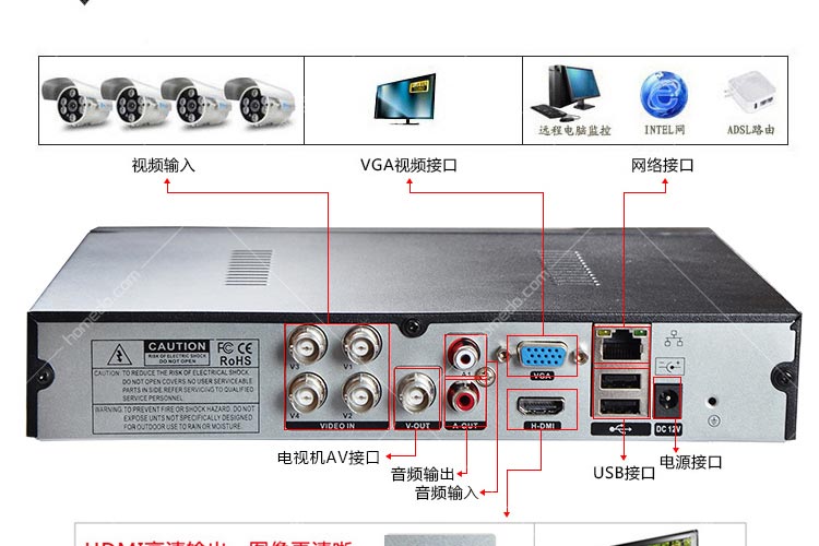乔安4路高清混合硬盘录像机ja-3104t-r